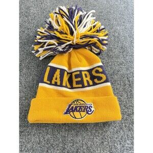 Los Angeles Lakers New Era Pom Beanie Gold Purple NBA Knit Winter Hat